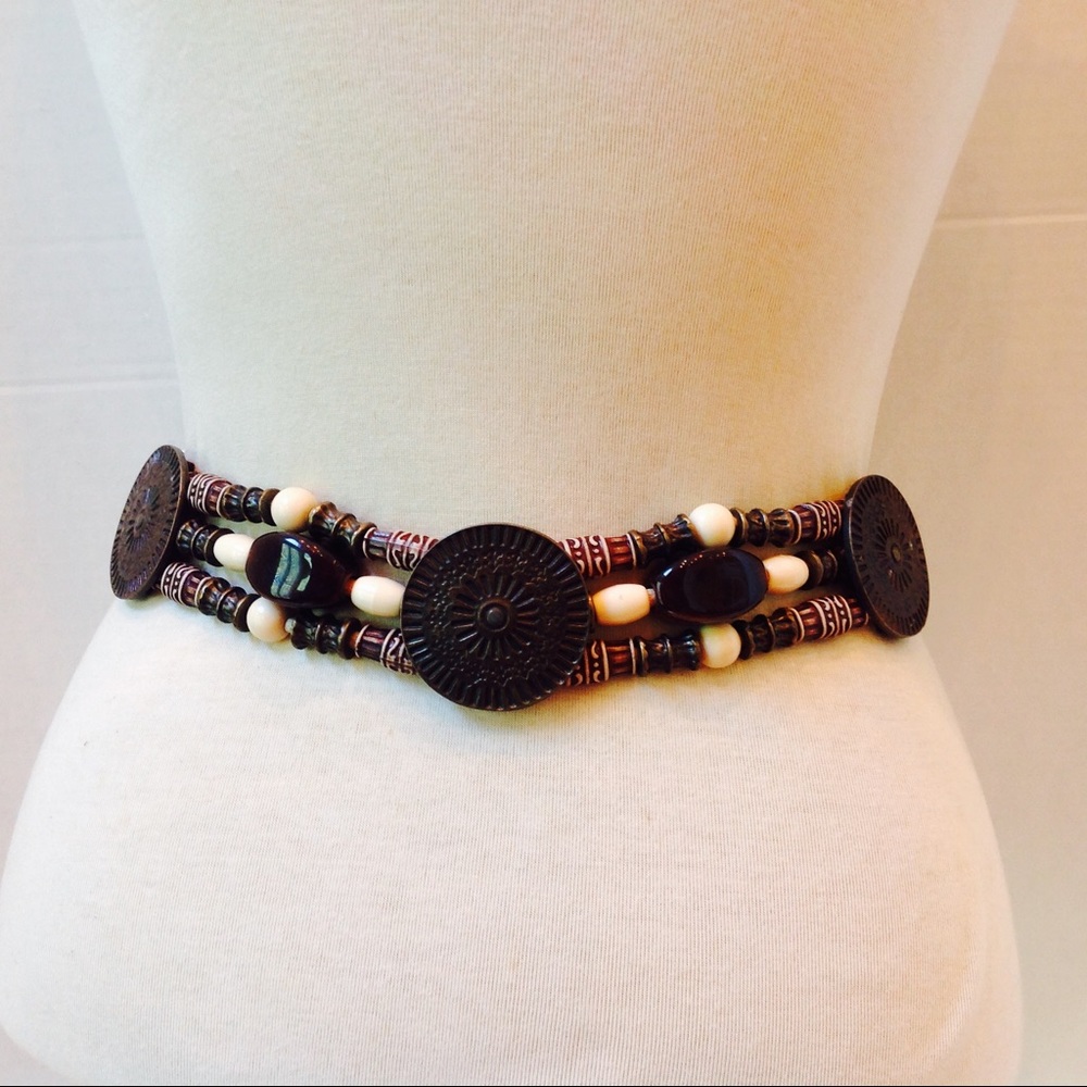 Brown Beaded Belt Bronze Medallion Wrap